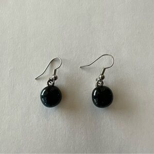 Dark Blue Glass Drop Dangle Pebble Earrings